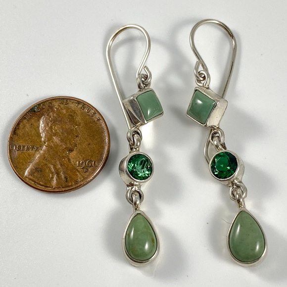 Handmade Kingman Turquoise & Green Quartz Earrings - Picture 2 of 3